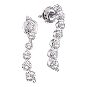14k White Gold Round Diamond Journey Love Anniversary Screwback Stud Earrings 1/4 Cttw