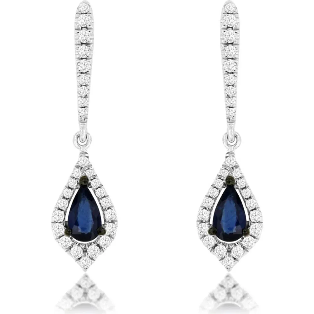 14K White Gold Sapphire & Diamond Pear Shape Earrings (100482)