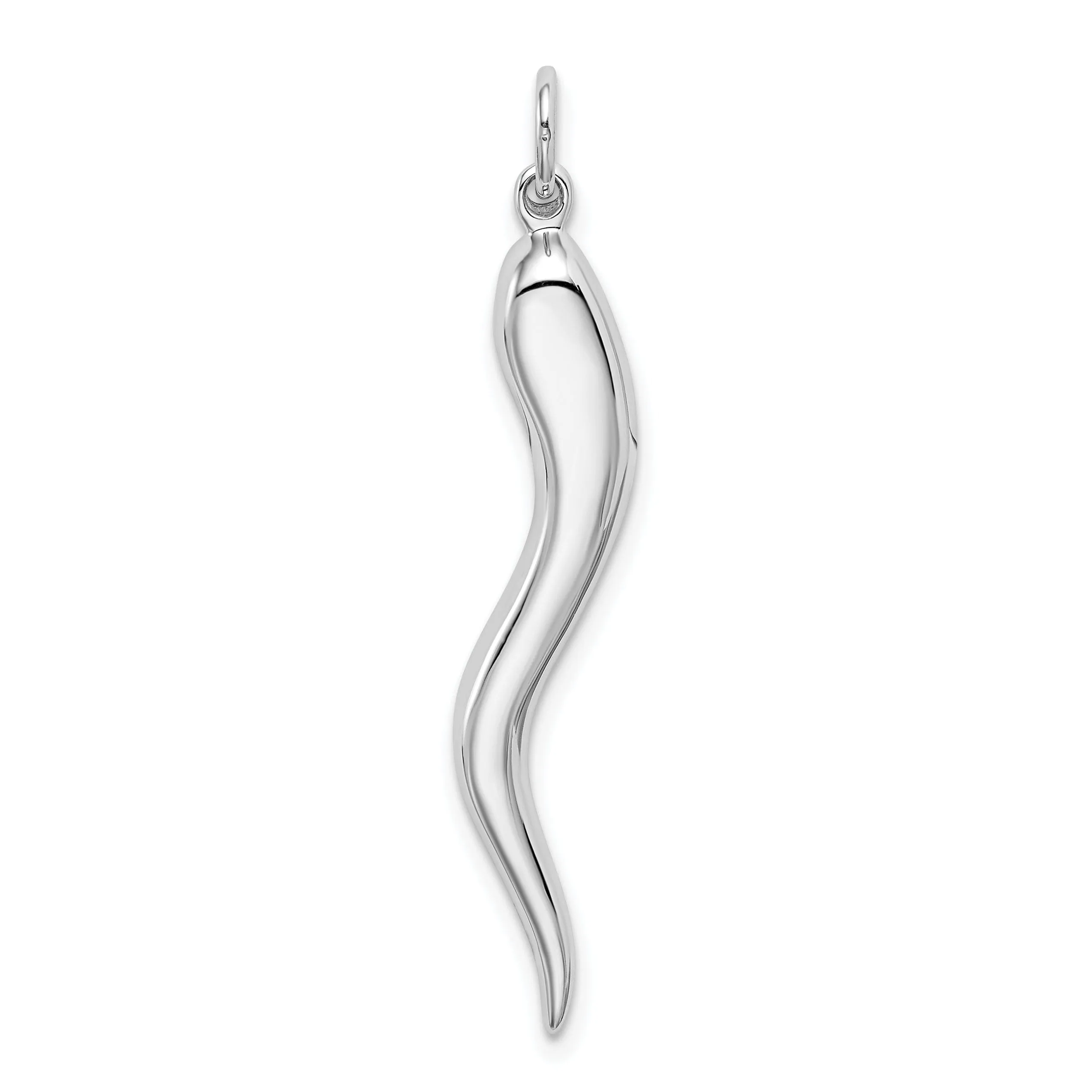 14k White Gold Solid Polished Finish 3-Dimensional Large Italian Horn Charm Pendant