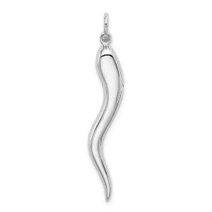 14k White Gold Solid Polished Finish 3-Dimensional Large Italian Horn Charm Pendant