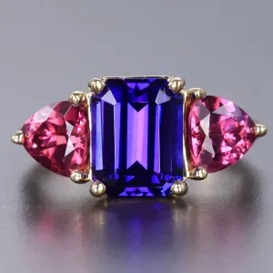 14K White Gold Tanzanite and Garnet Ring 4.58 Carats