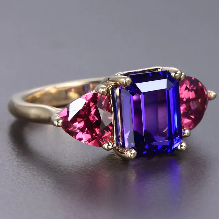 14K White Gold Tanzanite and Garnet Ring 4.58 Carats