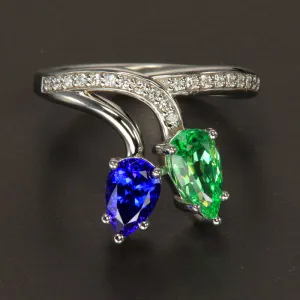 14K White Gold Tanzanite, Merelani Mint and Diamond Ring 1.04 Carats