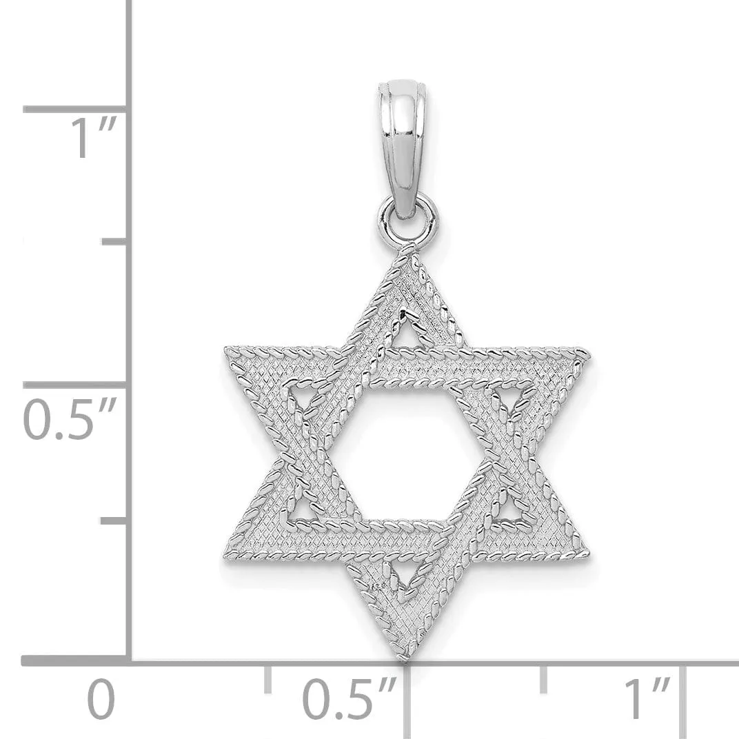 14k White Gold Texture D.C Finish Solid Star of David Pendant