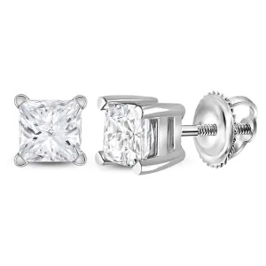 14K White Gold Unisex Princess Diamond Solitaire Stud Earrings 3/4 Cttw