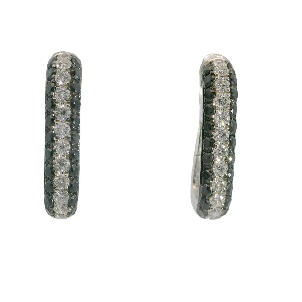 14K White Natural Diamond Hoop Earrings