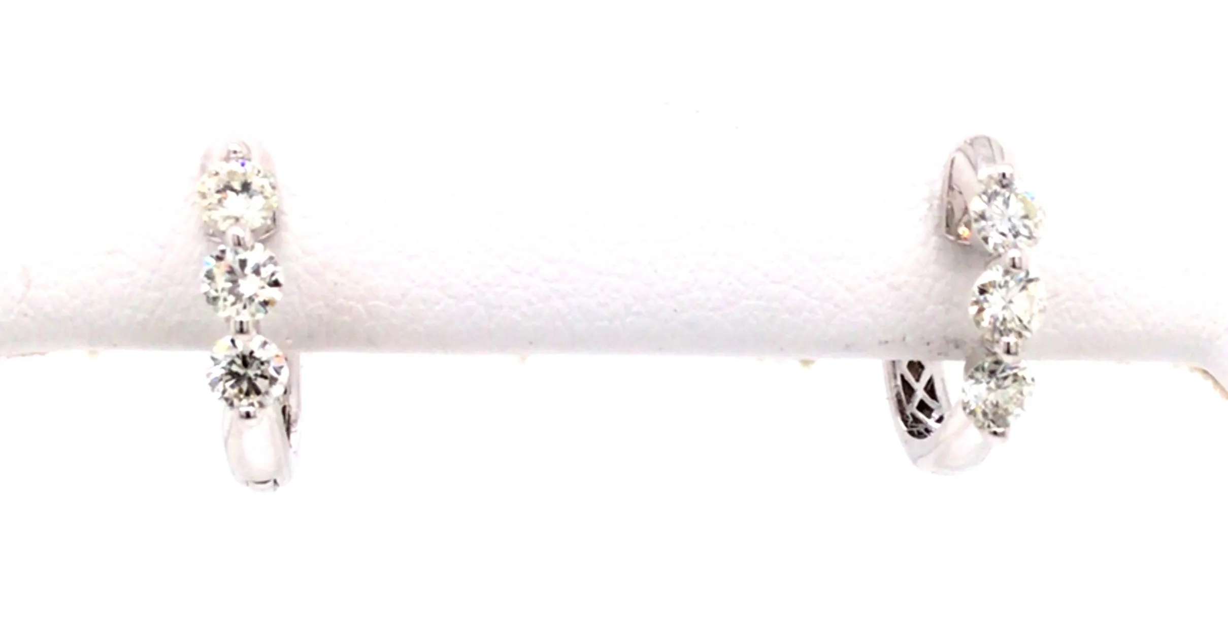 14K White Natural Diamond Huggie Earrings