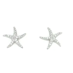 14K White Natural Diamond Starfish Earrings