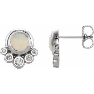 14K White Opal & 1/8 CTW Diamond Earrings