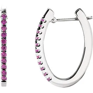 14K White Pink Sapphire Hoop Earrings