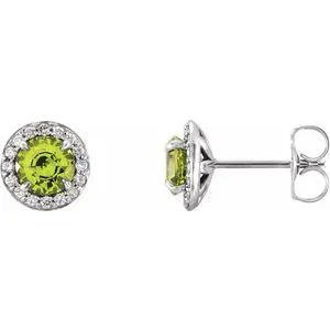 14K White Round Peridot & 1/8 CTW Diamond Earrings