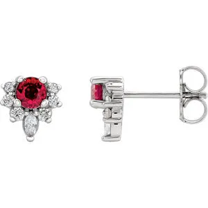 14K White Ruby & 1/6 CTW Diamond Earrings