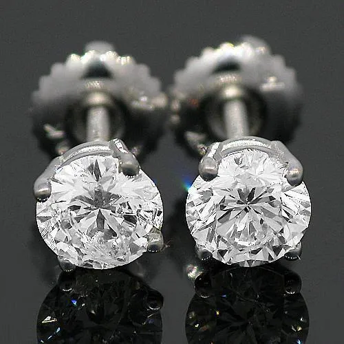 14K White Solid Gold Clarity Enhanced Diamond Solitaire Stud Earrings 1.50 Ctw