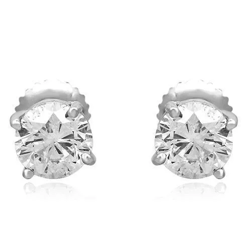 14K White Solid Gold Clarity Enhanced Diamond Solitaire Stud Earrings 1.77 Ctw