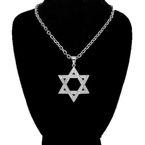 14K White Solid Gold Mens Diamond Star of David Pendant 1.39 Ctw