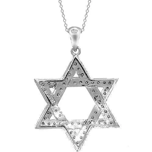 14K White Solid Gold Mens Diamond Star of David Pendant 1.39 Ctw