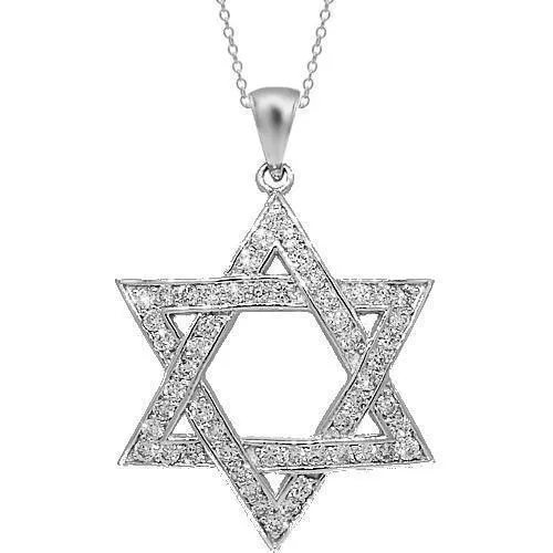 14K White Solid Gold Mens Diamond Star of David Pendant 1.39 Ctw