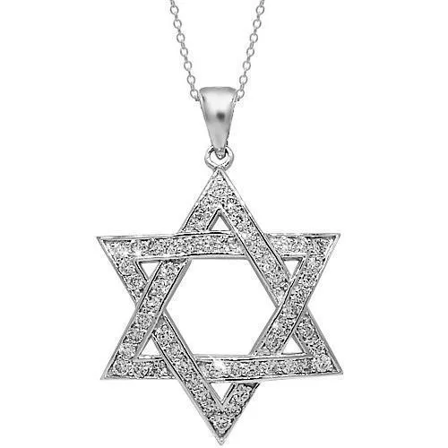 14K White Solid Gold Mens Diamond Star of David Pendant 1.39 Ctw