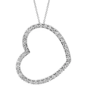 14K White Solid Gold Womens Diamond Heart Pendant 1.10 Cwt.