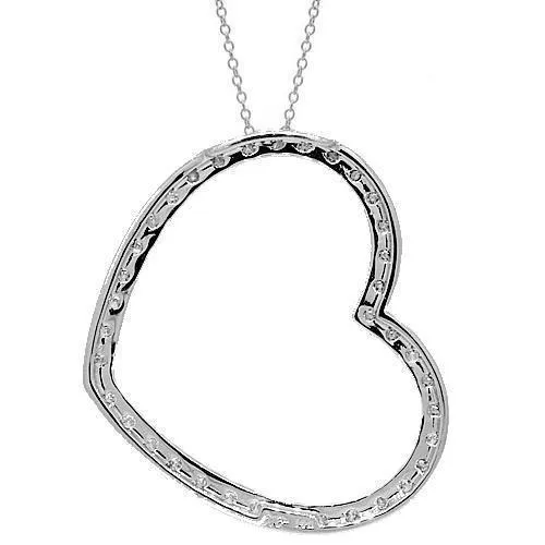 14K White Solid Gold Womens Diamond Heart Pendant 1.10 Cwt.