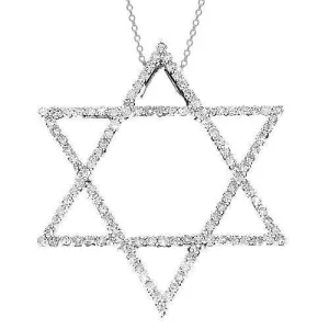14K White Solid Gold Womens Diamond Star of David Pendant 0.54 Ctw