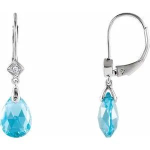 14K White Swiss Blue Topaz & .025 CTW Diamond Earrings
