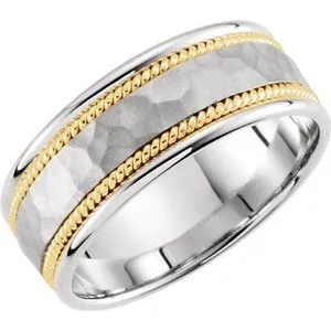 14K White/Yellow 8 mm Rope Design Band with Hammer Finish Size 8