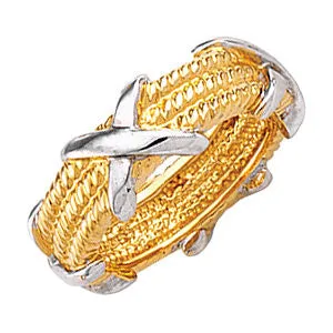 14k White/Yellow Gold Criss Cross Rope Band, Size 7