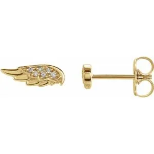 14K Yellow .03 CTW Natural Diamond Angel Wing Earrings