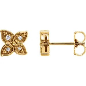 14K Yellow  .05 CTW Diamond Leaf Earrings