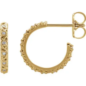 14K Yellow .05 CTW Diamond Sculptural J-Hoop Earring