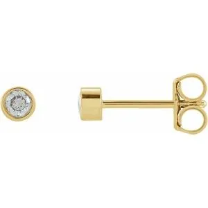 14K Yellow .06 CT Natural Diamond Micro Bezel Single Stud Earring