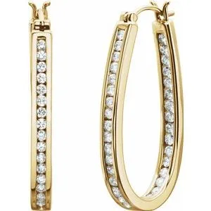 14K Yellow 1 CTW Diamond Inside-Outside 30 mm Hoop Earrings