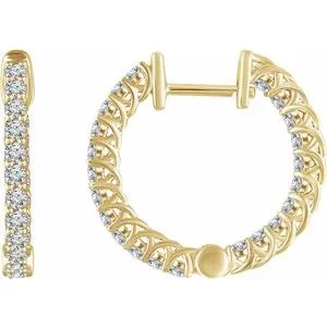 14K Yellow 1 CTW Diamond Inside/Outside 20.1 mm Hoop Earrings
