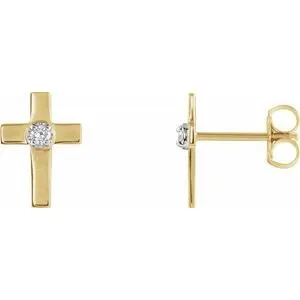 14K Yellow 10x6 mm .04 CTW Diamond Cross Earrings