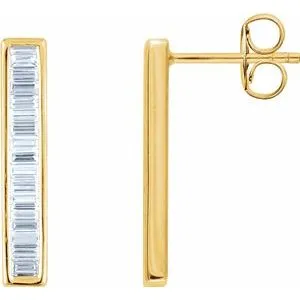 14K Yellow 1/2 CTW Diamond Baguette Bar Earrings
