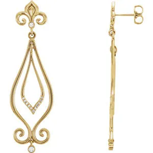 14K Yellow 1/6 CTW Diamond Scroll Dangle Earrings