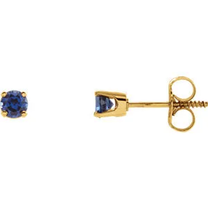 14K Yellow 3 mm Round Blue Sapphire Youth Birthstone Earrings