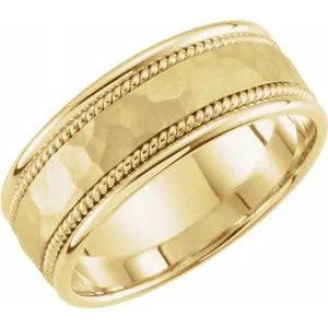 14K Yellow 8 mm Rope Design Band with Hammer Finish Size 10