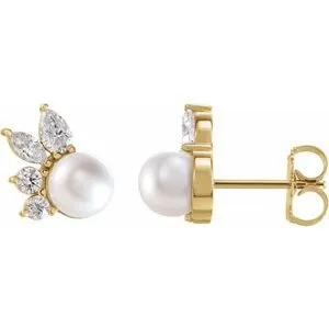 14K Yellow Akoya Cultured Pearl & .05 CTW Diamond Earrings