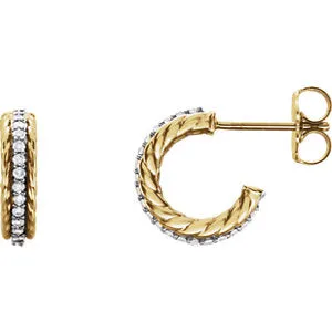 14K Yellow & White 1/5 CTW Diamond Hoop Earrings