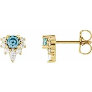 14K Yellow Aquamarine & 1/6 CTW Diamond Earrings
