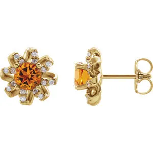 14K Yellow Citrine & 1/8 CTW Diamond Halo-Style Earrings