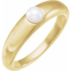 14K Yellow Cultured White Akoya Pearl Dome Ring