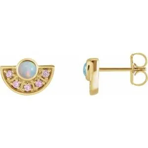 14K Yellow Ethiopian Opal & Pink Sapphire Fan Earrings