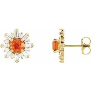 14K Yellow  Fire Opal & 3/4 CTW Diamond Earrings
