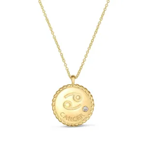14K Yellow Gold .010ctw Diamond Zodiac Braided Disc Pendant Necklace