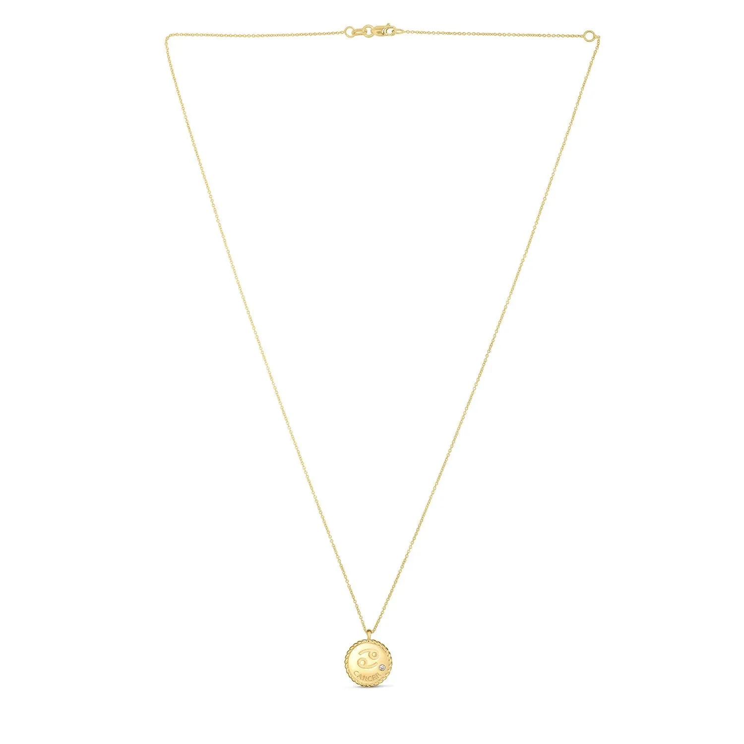 14K Yellow Gold .010ctw Diamond Zodiac Braided Disc Pendant Necklace