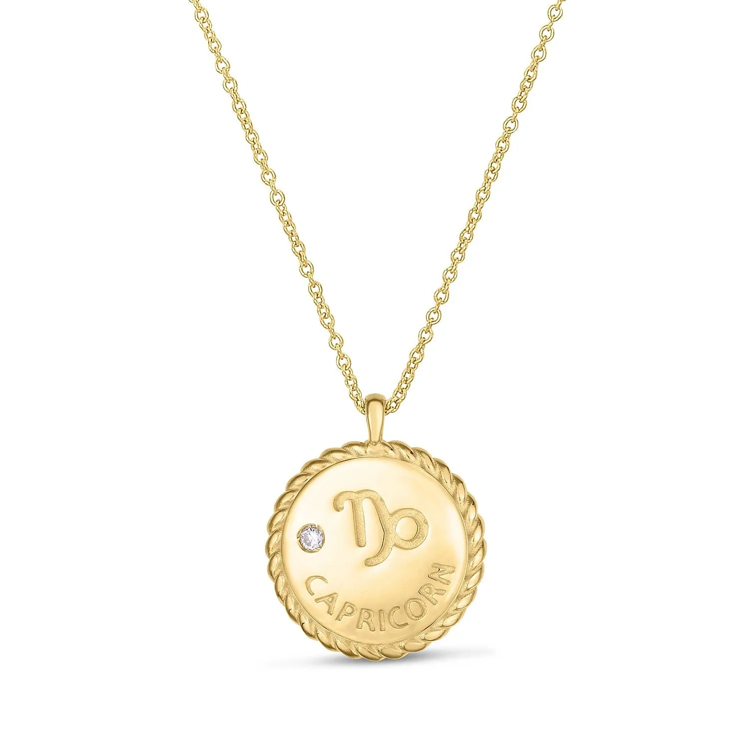 14K Yellow Gold .010ctw Diamond Zodiac Braided Disc Pendant Necklace