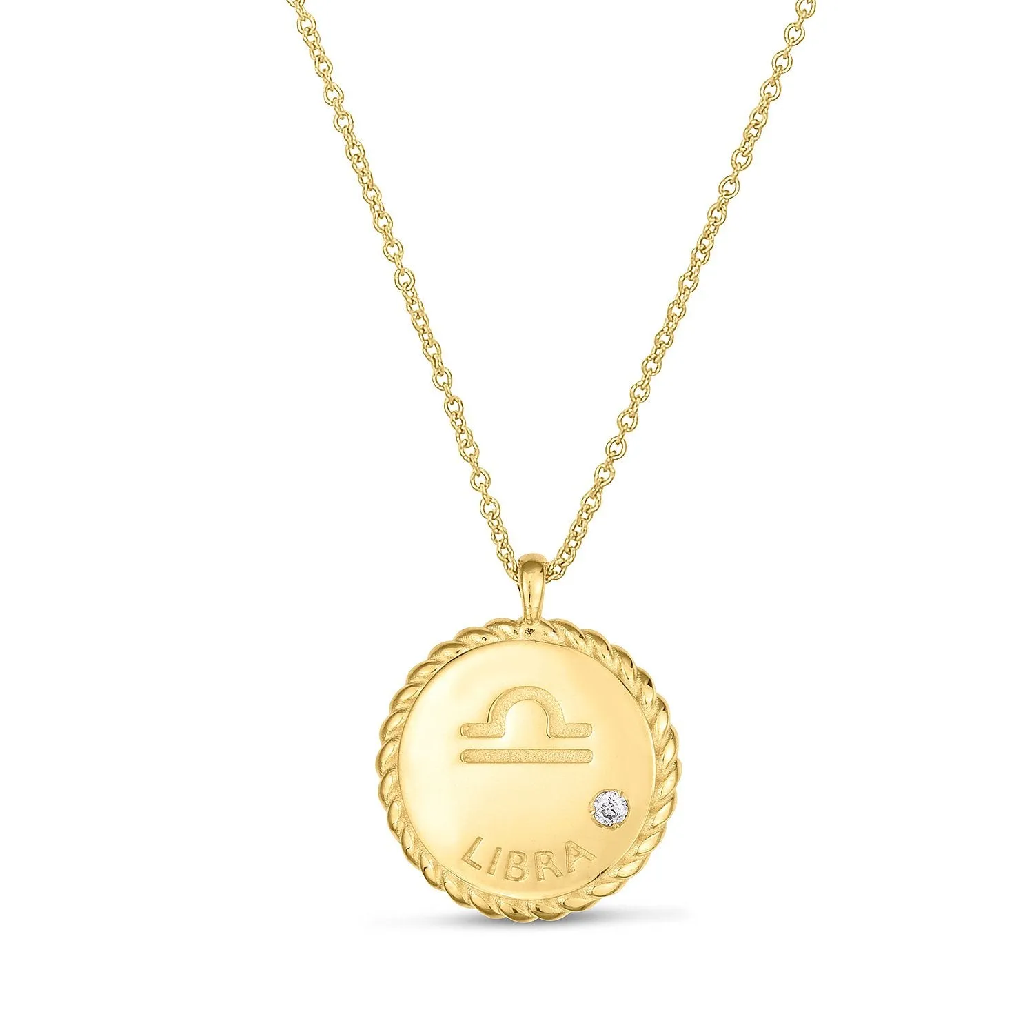 14K Yellow Gold .010ctw Diamond Zodiac Braided Disc Pendant Necklace